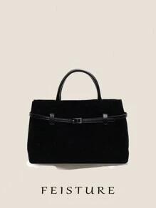 1 Pc FEISTURE Retro Suede Leather Buckle Shoulder Handbag Tote Bag, Solid Color, Suitable For Girls, Ladies, College Students, Office Workers, Great For Work, Business, Commute, School