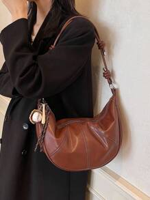 秋冬季 Millaird 复古风格饺子形大容量高品质通勤休闲斜挎包女士包 - 棕色 - 查看 5