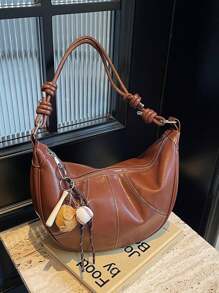 秋冬季 Millaird 复古风格饺子形大容量高品质通勤休闲斜挎包女士包 - 棕色 - 查看 1