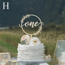 1PC One Cake Arrangement, Wooden 1st Birthday First Birthday Cake Decoration Wooden Banner Carving Birthday Party Dessert Decoration Supplies Gifts