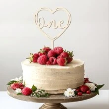 1PC One Cake Arrangement, Wooden 1st Birthday First Birthday Cake Decoration Wooden Banner Carving Birthday Party Dessert Decoration Supplies Gifts