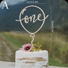 1PC One Cake Arrangement, Wooden 1st Birthday First Birthday Cake Decoration Wooden Banner Carving Birthday Party Dessert Decoration Supplies Gifts