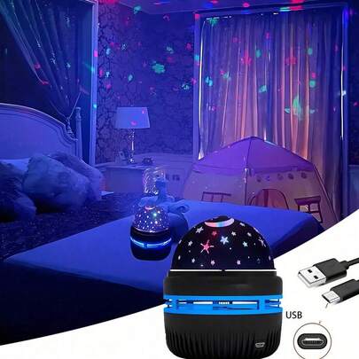 1 件梦幻水晶星光灯，星光投影，浪漫旋转，水晶星光旋转灯 - 用七彩月亮和星星照亮浪漫的卧室灯光投影仪，舞池、舞台、派对。为节日、派对、露营探险和派对增添趣味 - 适合各种场合的绝佳礼物！适合男孩、女孩的派对装饰，也可作为礼物赠送给卧室、生日、玩具、卧室、万圣节和圣诞节！
