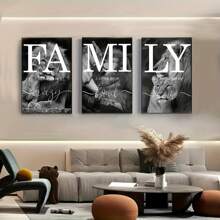 3pcs Unframed Three Elegant Lions Family Quotes: Stylish And Inspiring Black And White Canvas Art For Home And Gift Decoration Thanksgiving Decorations Modern Interior Home Decor, Living Room, Bedroom, Kitchen And Hallway Decorative Wall Art, Perfect Gift Idea For New Year, Dining Room Decorative Wall Art