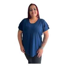 Blouse Plus Size Viscolycra 3 Sleeve Marias Ruffle Pleats Women's Ruffle - 玫瑰紅 - 查看 8