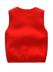 Gilet in maglia a tinta unita scollo a V per bambini e bambini, adatto per abbigliamento scolastico in primavera, autunno e inverno - Rosso - Visualizzare 2