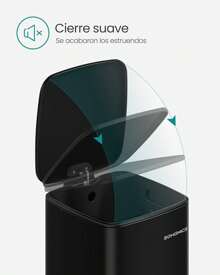 SONGMICS Cubo de Basura, Cubo de Basura de 30 L, Cubo de Basura de Cocina de Acero Inoxidable, con Cubo Interior, Cierre Suave y Permanece Abierto, Negro Tinta