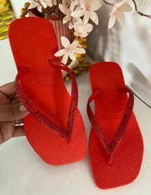 WOMEN'S SQUARE TOE FLIP FLOPS NEW RELEASE IMMEDIATE SHIPPING - Đỏ - Xem 1