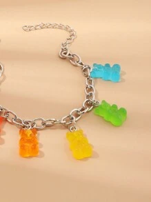 1pc Fashion Colorful Dopamine Bear Charm Bracelet, Random Color - Silver - View 5