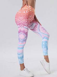 Pantalones de yoga de cintura alta con estampado de mandala para mujeres - Elásticos y transpirables, mallas de entrenamiento a prueba de sentadillas para fitness y entrenamiento, ropa deportiva para mujeres