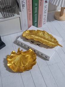 1 khay đựng đồ trang sức hình lá vàng, phụ kiện trang trí nhà cửa - Vàng - Xem 4
