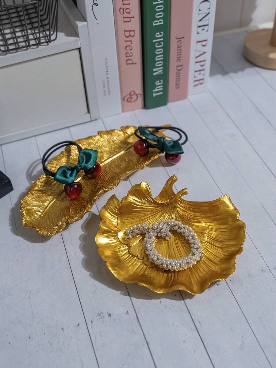 1 khay đựng đồ trang sức hình lá vàng, phụ kiện trang trí nhà cửa - Vàng - Xem 1