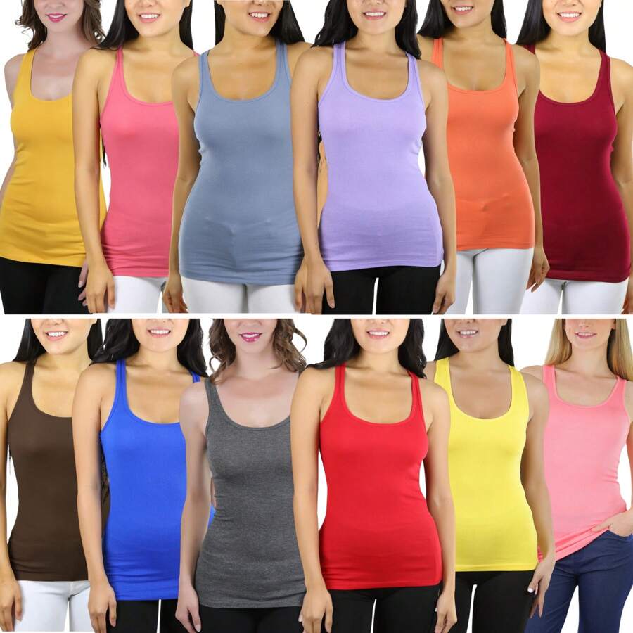 Women's Single & Multi-Item Pack Of Randomly Assorted Racerback Tank Tops - 單項隨機選擇 - 查看 1
