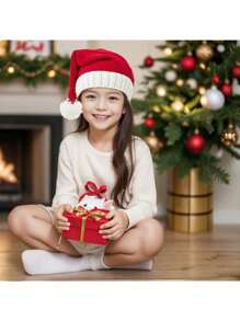 可定制徽标跨境儿童和成人圣诞帽，红色羊毛帽，适合节日派对服装