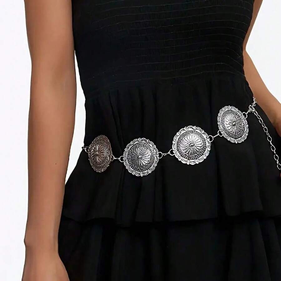 Dây thắt lưng dập nổi cổ điển dành cho nữ - Phụ kiện thanh lịch, chi tiết tinh tế, chiều dài có thể điều chỉnh, phù hợp với váy, vest, áo sơ mi và nhiều kiểu dáng khác - Hoàn hảo thêm phong cách Pháp và nét quyến rũ cho mọi trang phục, hợp kim kẽm, Halloween, cổ điển, đám cưới, xuân/hè/thu/đông - Bạc - Xem 1