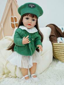 21 英寸重生婴儿娃娃，带重力传感器（哭、笑、打鼾），可爱柔软逼真的重生婴儿娃娃，可移动的微笑真实婴儿娃娃，配有尿布、出生证明，适合 3 岁以上儿童作为礼物，全身硅胶娃娃柔软可挤压，可完全清洗，头发光滑，定制服装，无缝无味，可安全咀嚼 - 彩色 - 查看 7