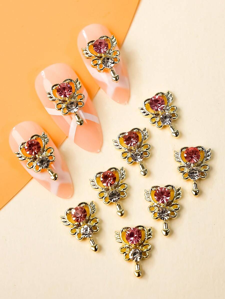 Trang trí móng tay bằng đá Rhinestone thiết kế hình trái tim bằng hợp kim, 10 chiếc trang sức Rhinestone trang trí móng tay nghệ thuật cho thiết kế móng tay DIY, đồ trang sức làm móng, đồ trang sức làm móng - Hồng - Xem 1