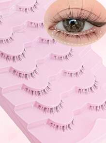 7 Pairs/Set Cartoon Lower Lashes, Transparent Stem One-Piece Thick & Natural False Eyelashes, Reusable, Suitable For Beginners, Manga Style Lashes, Japanese Thick & Natural Long Lashes, Asian K-Pop Anime Character Cosplay False Eyelashes Makeup Tool - Black - View 1