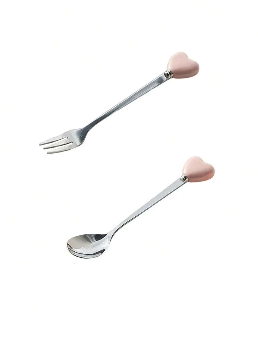 1/2/5/10pcs Spoons & Forks Set, Colorful Macaron Handle Stainless Steel Flatware, Creative Fruit Fork, Enamel Stainless Steel Handle Spoon,School Supplies - Multicolor - View 1