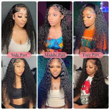 PAZAT Water Wave 4*4 5*5 Glueless Wig Put On And Go No Glue Deep Wave Lace Front Wigs 13x4 HD Transparent Lace Front Wigs Human Hair 200 Density Wet And Wavy Wigs For Women Curly Lace Front Wigs Pre Plucked With Baby Hair Natural Color Short Bob Wigs(6inch)