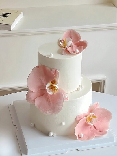 Set de 3 piezas/6 piezas, Topper para pastel de orquídea mariposa, Topper para pastel de flores artificiales, Flores de tacto realista, Decoración para boda y fiesta de cumpleaños, Accesorio DIY