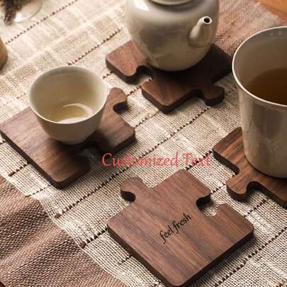 1Pc/4Pcs/8Pcs/12Pcs Retro Walnut Wood Coasters - Puzzle Shape Wood Coasters, Suitable For Drinks, Beverages, Coffee (Each Wooden Item May Have Slight Color Variation)