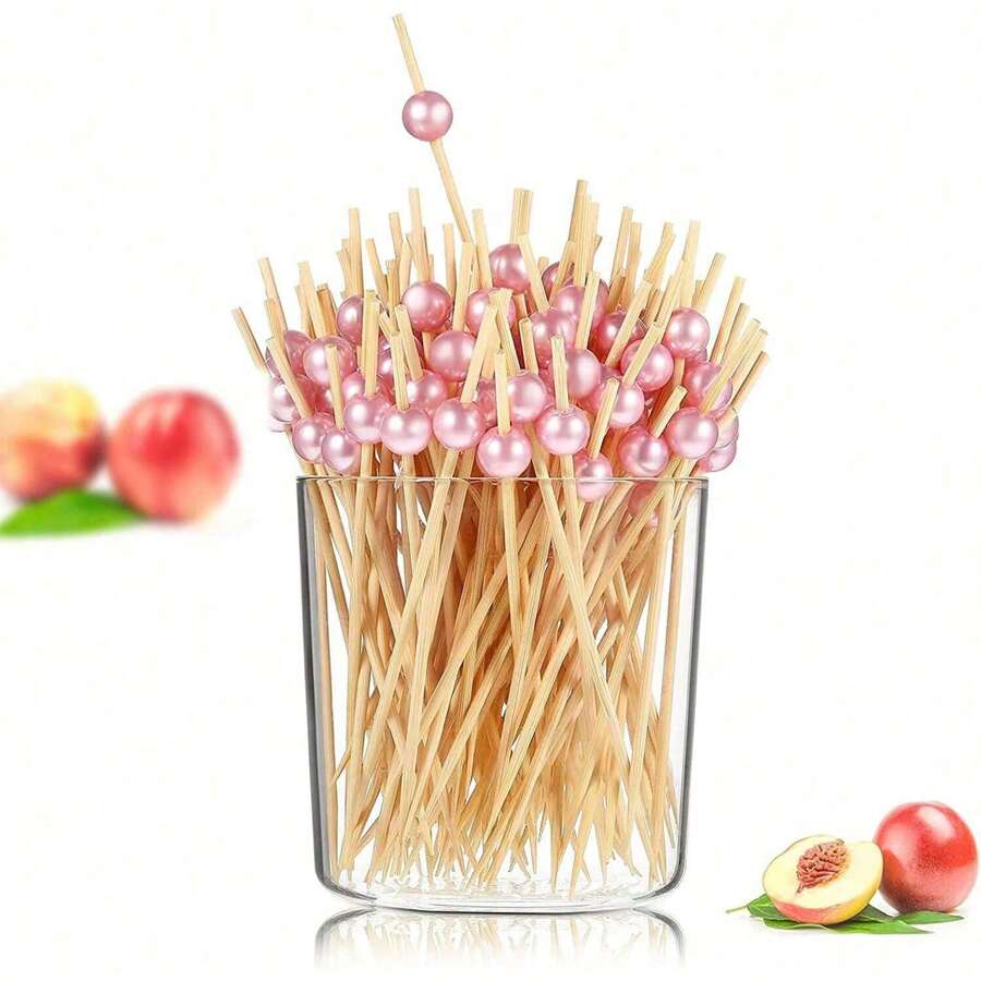 200/100/50/10pcs Food Picks, Fruit Skewers, 4.7" Sandwich Fruit Picks Bamboo Toothpicks For Party Appetizers, Decoration, Birthday, Wedding, Club, Fruit, Cupcake, Burger, BBQ Snacks, Snack Selection, Pie - Pink - View 1