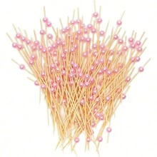 200/100/50/10pcs Food Picks, Fruit Skewers, 4.7" Sandwich Fruit Picks Bamboo Toothpicks For Party Appetizers, Decoration, Birthday, Wedding, Club, Fruit, Cupcake, Burger, BBQ Snacks, Snack Selection, Pie - Pink - View 3