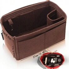 1个多功能大容量收纳袋，毛毡内衬，毛毡小袋，毛毡化妆包，毛毡钱包，洗漱包，旅行收纳包 - 咖啡棕 - 查看 11