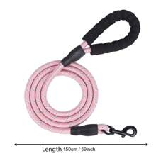 1pc New Color Pet Leash, Reflective Nylon Dog Leash, Explosion Proof Walking Rope, Foam Handle No Choking, Round Rope, Pink - Baby Pink - View 3