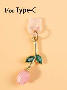 1 chiếc lá kim loại đính đá và phích cắm chống bụi bằng silicon trong suốt, thiết kế hoa tinh tế, trang trí mặt dây chuyền tươi mới và đơn giản, tương thích với cổng sạc Lightning/Type-C của iPhone, chắc chắn và không rơi ra - nhiều màu - Xem 14