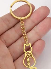 Customized Women's Fashion Elegant Creative Minimalist Cute Hollowed-Out Cat Name Stainless Steel Keychain, Perfect For Women's Daily Wear, Work, And Leisure, Ideal As Gifts For Family And Friends, Birthdays, Holidays, Family Gatherings, And Friends' Parties
