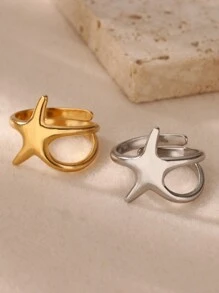 1PC Stainless Steel Star Rings For Women 18K Gold Plated Starfish Ring Stainless Steel Daily Wear Jewelry - Multicolor - View 7