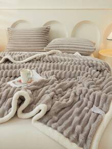 1 Stück einfarbige Imitationskaninchenfell gestreifte einlagige Kinderdecke in Großformat, geeignet für Kinderbetten, dicke warme Decke super weich und flauschig als Sofadecke im Winter