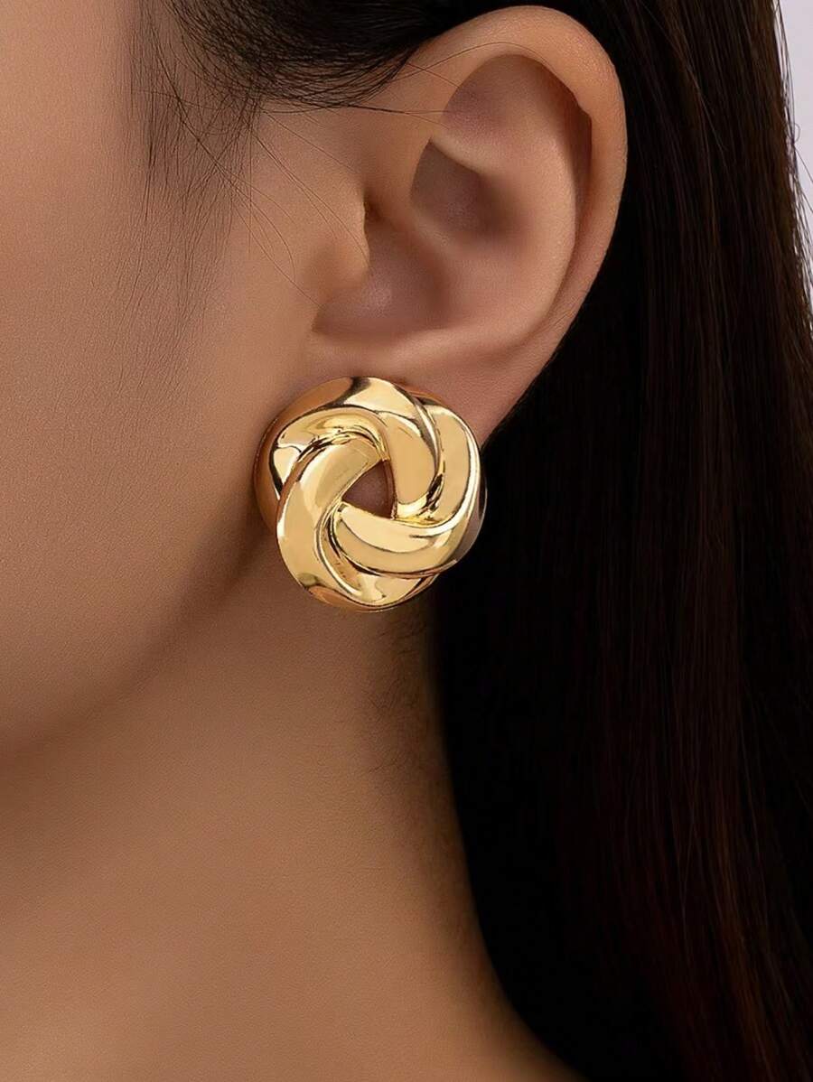 1 对时尚金属纽扣耳钉，复古性感俱乐部必备品 - 金色 - 查看 1