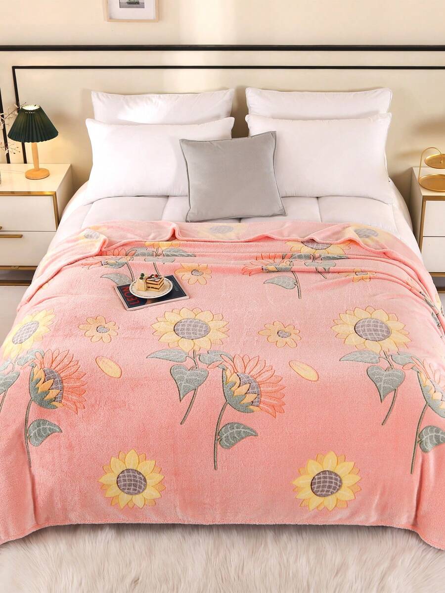 1 chiếc chăn lông mềm mại có họa tiết hoa hướng dương dễ thương, có nhiều kích cỡ, thích hợp cho ghế sofa trong phòng khách, giường trong phòng ngủ