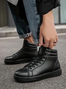 Men's Black Niche Classic Retro Casual High-Top Sneakers, Outdoor Fashion High-Platform Couples Shock-Absorbing Casual Shoes - Black - View 8