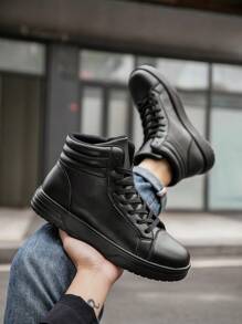 Men's Black Niche Classic Retro Casual High-Top Sneakers, Outdoor Fashion High-Platform Couples Shock-Absorbing Casual Shoes - Black - View 5
