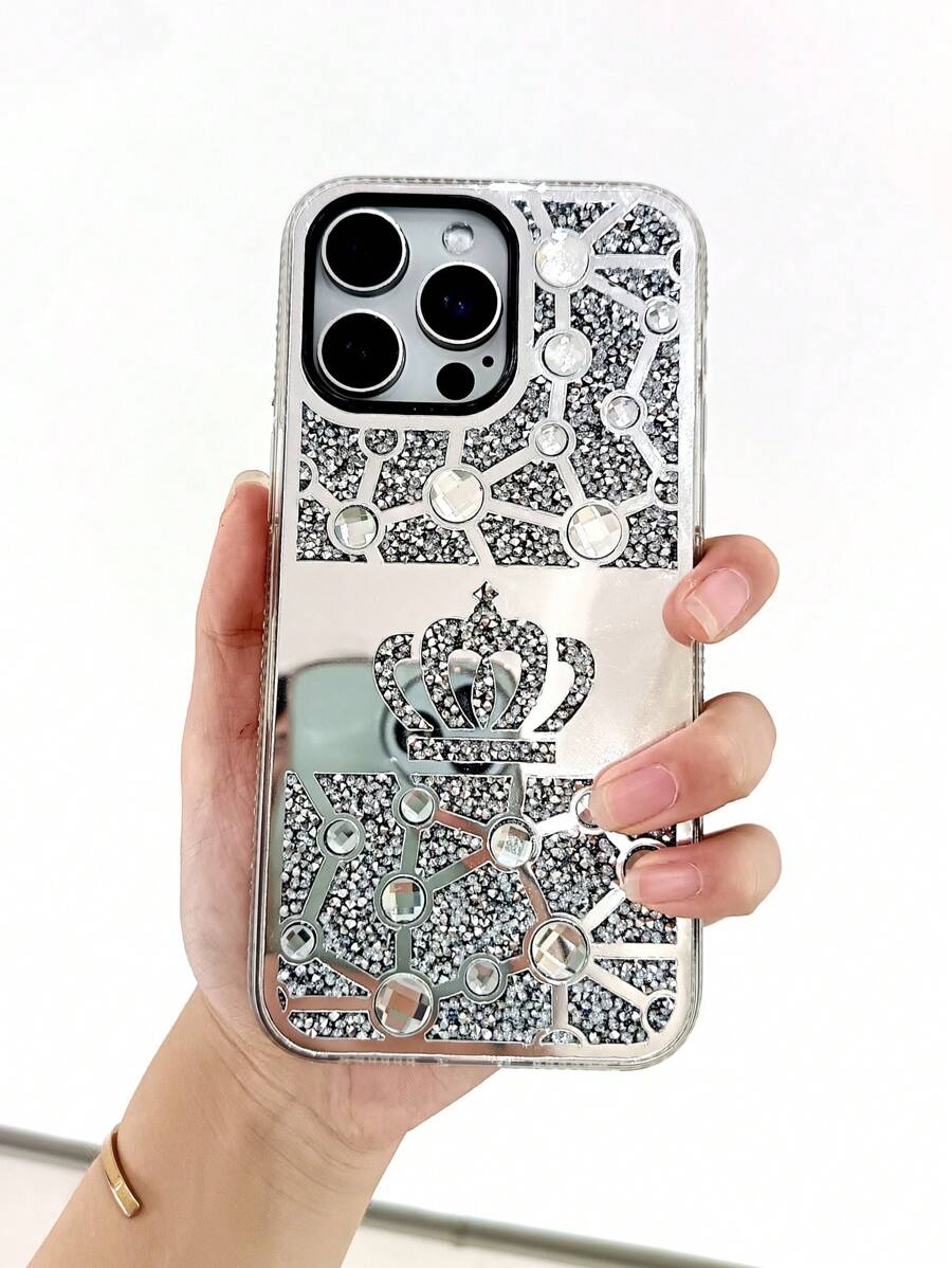 Ốp điện thoại vương miện đính đá sang trọng màu bạc tương thích với iPhone 16 Pro Max/16/16 Pro/16 Plus/15/15 Pro Max/15 Pro/15 Plus/11/12/13/14 Pro Max/XS/XR/11 Pro/11 Pro Max/12 Pro/12 Pro Max/13 Pro/13 Pro Max/14 Pro/14 Pro Max, Thiết kế sáng tạo dành cho phụ nữ, Ốp cứng