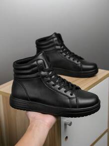 Men's Black Niche Classic Retro Casual High-Top Sneakers, Outdoor Fashion High-Platform Couples Shock-Absorbing Casual Shoes - Black - View 4