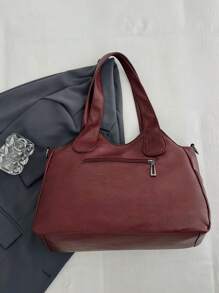 1 件多口袋女士手提包，多功能单肩/腋下休闲手提包，软皮大容量女士工作通勤包，单肩斜挎包适合办公室、购物、休闲、学校 - 酒紅色 - 查看 11