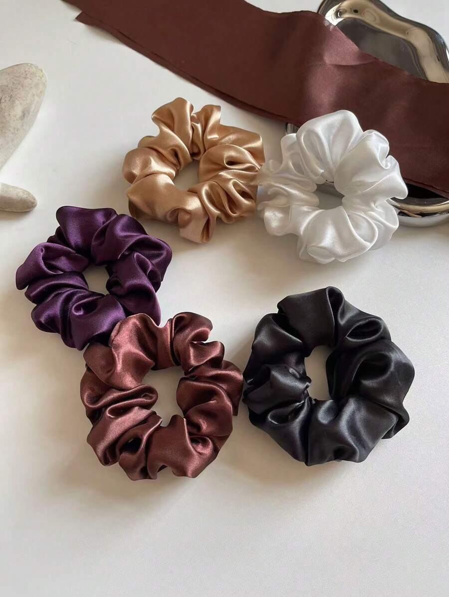 5 buc/1 buc elastice de păr din satin pentru femei, negru/alb/maro/violet, 12 cm/4,72 in, elastic de păr elegant de înaltă calitate, elastice de păr strălucitoare, minimaliste, culoare solidă, perfecte pentru coaduri de cal și coafuri zilnice