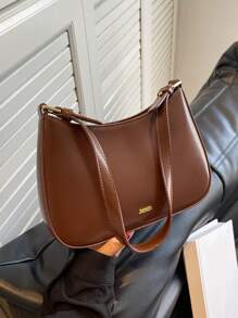 新款时尚百搭纯色PU防水材质字母装饰设计单肩马鞍包，优雅女士钱包，拉链封口单肩包，商务通勤包，适合购物、外出、度假和送礼 - 咖啡棕 - 查看 2