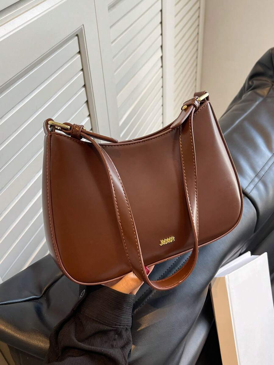 新款时尚百搭纯色PU防水材质字母装饰设计单肩马鞍包，优雅女士钱包，拉链封口单肩包，商务通勤包，适合购物、外出、度假和送礼