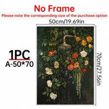 1pc Botanical Bathroom Wall Art, Floral Bath Shower Wall Art, Cottagecore Decor, Dark Green Prints Laundry Room Decor, Moody Plants Flowers Painting For Bathroom, Posters And Prints, Canvas Painting, Decor For Home- Bathroom, Funky Room Decor Aesthetic, Room Decoration Stuff - Multicolor - View 12