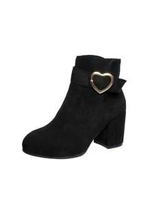 秋冬女士纯色高跟靴，粗跟踝靴，侧拉链设计，中跟短筒靴和踝靴，秋季黑色鞋履，女士靴子，女士厚底高跟鞋