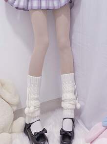 1 双白色中筒暖腿套，学院风毛绒腿套，适合春/秋/冬，Y2k - 彩色 - 查看 3