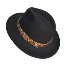 Felt  Fedora Hat With Leopard Animal Print Band - màu đen - Xem 3
