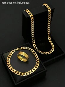3件/套男士首饰套装项链手链戒指嘻哈不锈钢首饰时尚简约风格适合日常佩戴节日礼物（产品不含包装盒）
