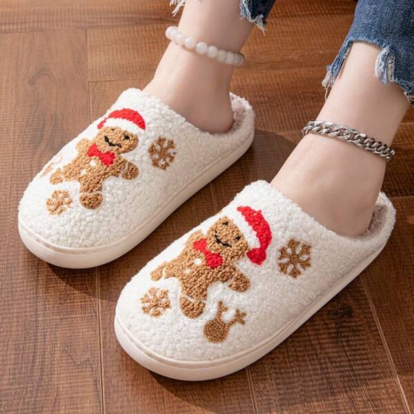 Best-Selling Christmas Reindeer & Santa Claus Embroidered Thermal Slippers, Indoor House Slip-On, Couple And Men/Women Slippers